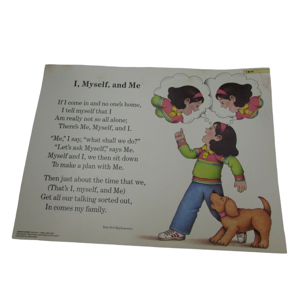 I Myself and Me Grade School Poster Babs Bell Hajdusiewicz 30237 Poetry VNTG